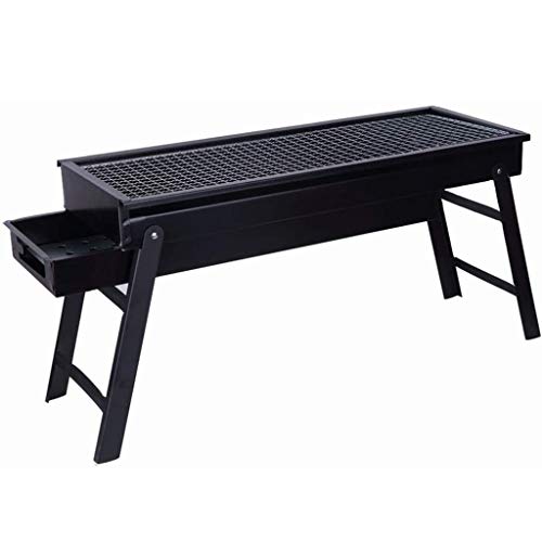 Barbecue Grill,Beweglicher Faltender Holzkohlegrill Edelstahl Grill-Werkzeug-Set Camping Grill Ideal Barbecue Set Auto-Picknick,Schwarz,60 * 22