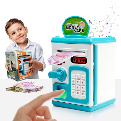 Gooyo GY-3011 Toy Money Bank with Fingerprint Sensor & Password Protection Feature | Money Safe Toy with Sound Effects | Money Saving Toy for Kids | B