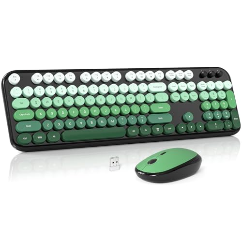 Image of Wireless Keyboard and Mouse Combo, MOWUX Colorful Computer Full Size 2.4G Plug and Play Wireless Typewriter Keyboard and Mouse Set for Computer, Desktop, PC (Black Green Gradient)