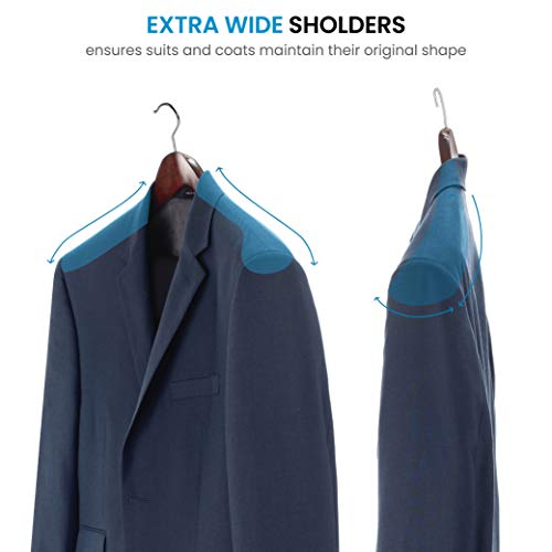 High-Grade Wide Shoulder Wooden Hangers 6 Pack, Non Slip Pants Bar, Smooth Finish Wood Suit Hanger Coat Hanger For Closet, Holds Upto 20Lbs, 360° Swivel Hook, For Dress, Jacket, Heavy Clothes Hangers #TOP2
