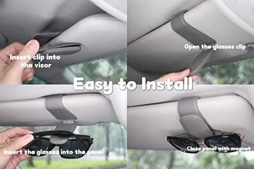 image for CHOSMOYI Magnetic Leather Sunglass Holder for Car, Sunglasses Clip for
