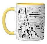 KFLL Fort Lauderdale-Hollywood Int'l Airport B&W Airport Map Ceramic Mug, Yellow/White