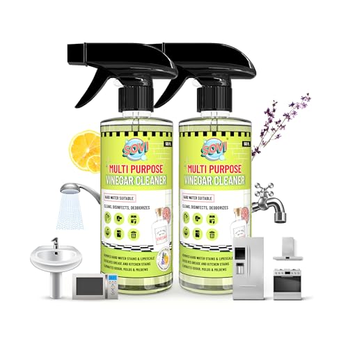 SOVI Multipurpose Vinegar Cleaner Spray - Lavender Fragrance | Hard Water & Limescale Remover, Kitchen & Bathroom Degreaser, Pet Odour Eliminator | Eco-Friendly Surface Cleaner 500ml (Pack of 2)