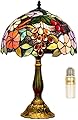 FUMAT Tiffany Table Lamp for Living Room Stained Glass Grape Rose Hand-Made Table Lamp for Bedroom 12X12X18Inch Tall Bedside Nightstand Lamps Home Deco Office Desk Lamp W/LED E26 Bulb