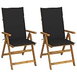 KNERPWD Solid Acacia Wood Outdoor Reclining Chairs 2 Pack with Cushions, Adjustable Backrest Patio Chairs Set, Wooden Slatted Seat and Back for Lounging or Dining