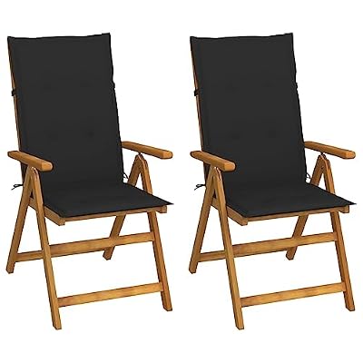 KNERPWD Solid Acacia Wood Outdoor Reclining Chairs 2 Pack with Cushions, Adjustable Backrest Patio Chairs Set, Wooden Slatted Seat and Back for Lounging or Dining