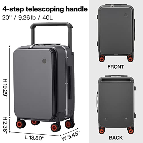 Mixi Carry On Luggage Wide Handle Luxury Design Rolling Travel Suitcase Pc Hardside With Aluminum Frame Hollow Spinner Wheels, With Cover, 20 Inch, Rock Grey #TOP5