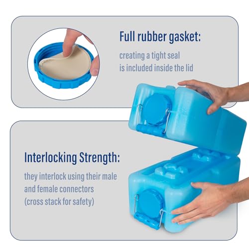 International Water Storage Containers for Emergency Water Storage | 6-Pack of Stackable 3.5 Gallon Water Container Bricks | Food-Grade HDPE Plastic | BPA-Free | STD Blue