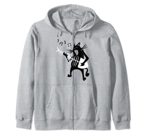Gatto che gioca la chitarra amante della musica Rock Roll regalo di Natale Tee Felpa con Cappuccio