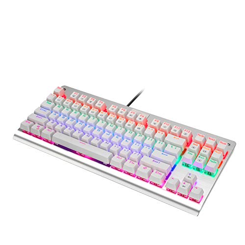 TKL Tastiera meccanica da gioco, Outemu Brown Interruttore Rainbow Led Retroilluminato, E-Element Z-77 Pannello in alluminio 87 Tasti Compact US-Layout Tastiera per PC Gamer Typist