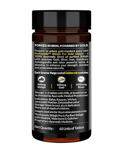 Image of Koshaveda Shilajit Pro Gold (60 Tablets) with Ashwagandha AF-43 600mg (30 Capsules) | for Strength & Recovery