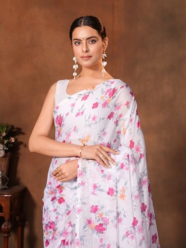 Image of Garden Vareli Floral Print Chiffon Saree