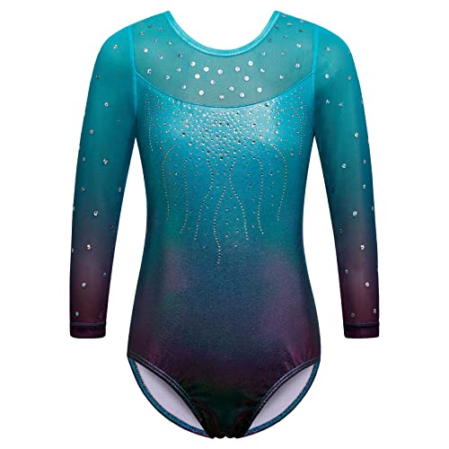 ZNYUNE Niña Maillots de Gimnasia Mangas 3/4 con Lentejuelas en Tul B285 Aqua 10A