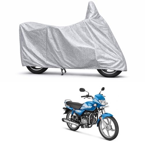 Image of 100% Waterproof Two Wheeler Body Cover Multi Layered Fabric Designed for Hero HF Deluxe | Belt Buckle Lock | Silver Mag