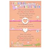 Back to School Supplies, First Day of Kindergarten Bracelet Mommy and Me – Prek Matching Heart Wish Adjustable Bracelet Set, First Day of School Gifts for Girls Boys Mom & Daughter Bracelets (2PCS)
