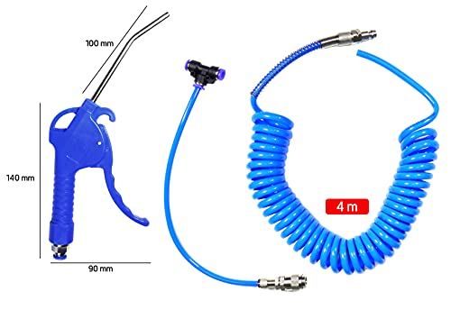 Kabinenreinigungsset für LKW Luftblaspistole mit 4m elastischem Schlauch, Reinigungspistole Druckluft, Blasstaubpistole