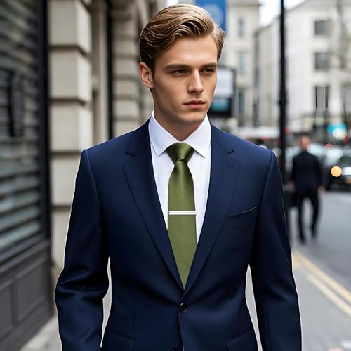 Image of YourTies Skinny Ties for Men Satin 2.4 inch Slim Necktie with Pocket Square Tie Clip Set Solid Color Wedding Party Business