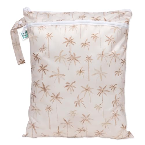 Image of Bumkins Waterproof Wet Dry Bag for Baby, Travel, Swim Suit, Cloth Diapers, Pump Parts, Pool, Beach, Gym Clothes, Toiletry, Hook to Stroller, Daycare, Zipper Reusable Wetdry Packing Pouch, Palm Trees