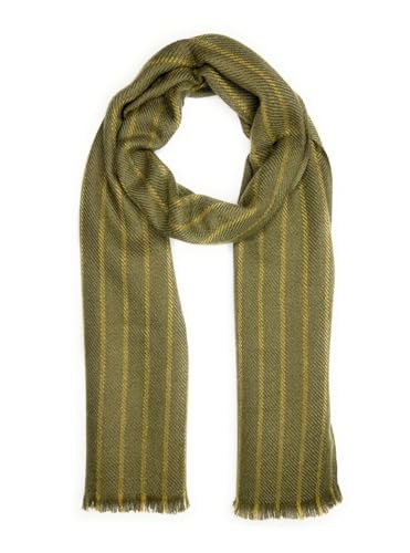 Inca Fashions Luxurious Hand-Loomed Pinstripe Scarf - 100% Baby Alpaca Wool, Featherlight & Cozy with Eyelash Fringe (Brunswick/Moss)