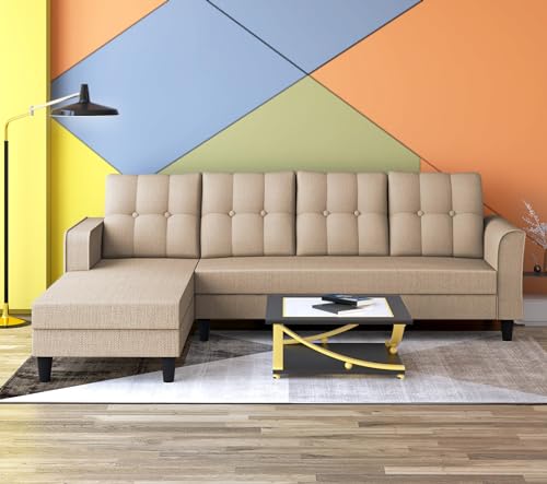 Image of Adorn India Maddox Tufted L Shape 6 Seater Sofa Set Lhs (Beige) (3 Year Warranty)