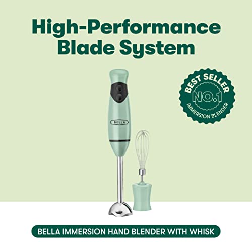 Bella 2-Speed Hand Immersion Blender With Whisk Attachment, 250 Watt, Sage, Immersion Blender With Dishwasher Safe Whisk & Blending Attachments For Food Prep (17576) #TOP1