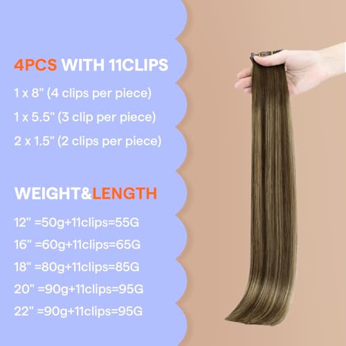 Image of Full Shine Invisible Clip in Hair Extensions, Balayage Brown to Blonde 4Pcs