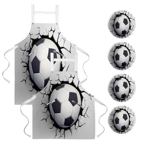 Tablier de serveuse pour cuisine et pâtisserie, motif football avec broches pour bistrot