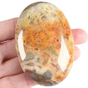XIANNVXI 2.4″ Large Crazy Lace Agate Crystal Stone Polished Palm Healing Gemstone 0.7″ Thick Pocket Worry Stone Crystal for Massage Reiki Stress Relief Meditation Accessories 1 Pc