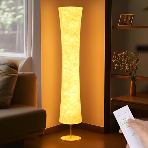 58インチシンプルデザインモダン、タイベックファブリックシェード付き、明るさ調節可能、リビングルーム寝室ゲームルーム用、ソフトライトフロアランプ、3色照明リモコンLEDランプ