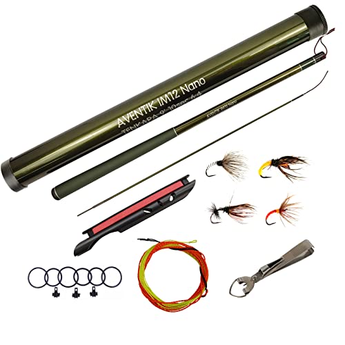 Aventik Tenkara Rods Pro IM12 Nano 6:4 Action Mini Größen alle Wasserbedingungen Qualität Carbon Tube Verpackung, zusätzliche Ersatzteile enthalten, Tenkara Fliegenruten (2,9 m 10 Sekunden) Cover