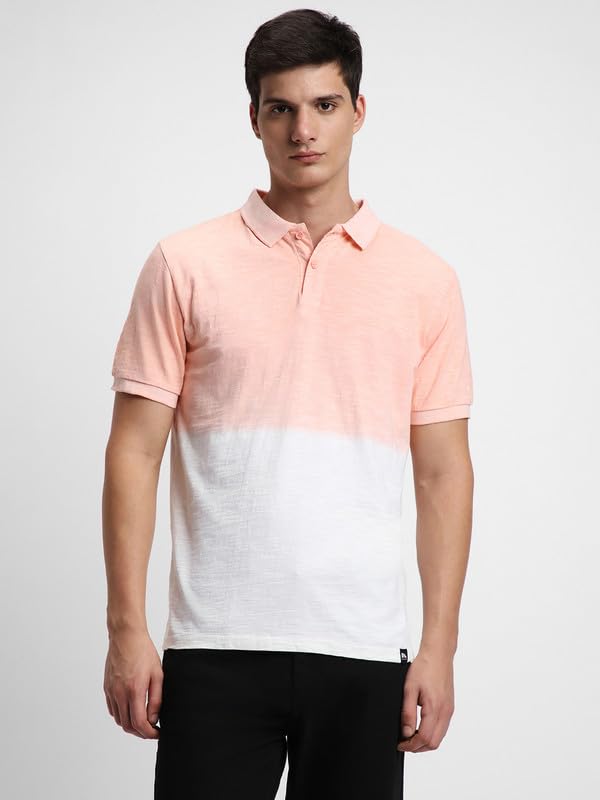 Image of Dennis Lingo Men's Cotton Black Ombre-Dyed Slim Fit Button-Down Short Sleeve Polo Tshirt