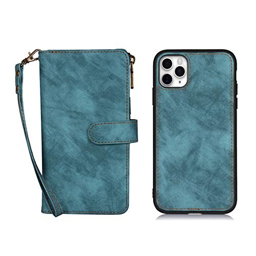 Jaorty Wallet Case Compatible with iPhone 11 Pro Max,[6 Card Slots] [Wrist Strap] [Stand Feature] Detachable 2 in 1 Magnetic Zipper Leather Slim Cover Case for iPhone 11 Pro Max,6.5 inch Blue - Thumbnail 4