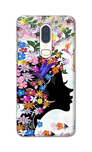 Image of Printed Hard Back Cover Case for OnePlus 6 Back Cover (Floral Hairstyle Girl) -1803
