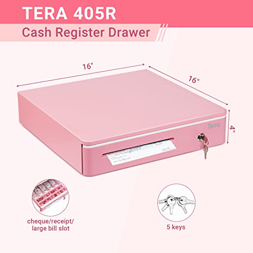Tera 16 Inch Auto Open Cash Drawer With Micro Switch Heavy Duty Insert Tray 5 Bill 8 Coin For Pos System Removable Cash Tray Media Slot 24V Rj12 Key-Lock (Round Corner) For Small Business Retail 405R #TOP4