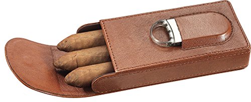 Visol Caldwell Brown Leather Cigar Case with Cigar Cutter - Thumbnail 2