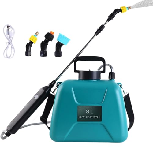 Pulverizador de jardín – 8 litros Wweed con correa ajustable | Pulverizador eléctrico de jardín de HDPE y ABS, pulverizador eléctrico con 3 boquillas de niebla, varilla retráctil, pulverizador de