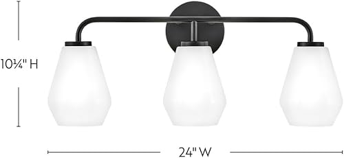 Miniatura 2 de Lark Gio 85503BK - Accesorio de tocador de baño con tres luces, montaje arriba o abajo, persianas geométricas de ópalo enfundado, color negro