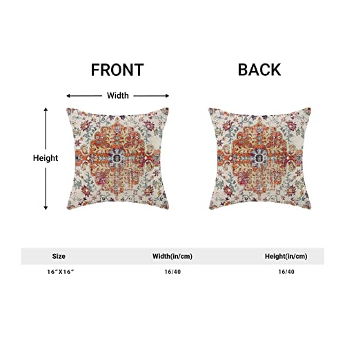 Boho Pillow Covers 16X16 Inch Set Of 2,Carpet Pattern Throw Pillows Case,Burnt Orange Yellow Ethnic Design Outdoor Decorative Square Linen Farmhouse Decor Cushion Covers For Home Sofa Bed Couch #TOP3