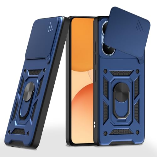 Image of Pikkme Back Cover for Realme P4 5G | D10 Tough Armor | 360 Protection Case | Sliding Camera Shield Cover & Ring Holder Stand Bumper Case (Blue)