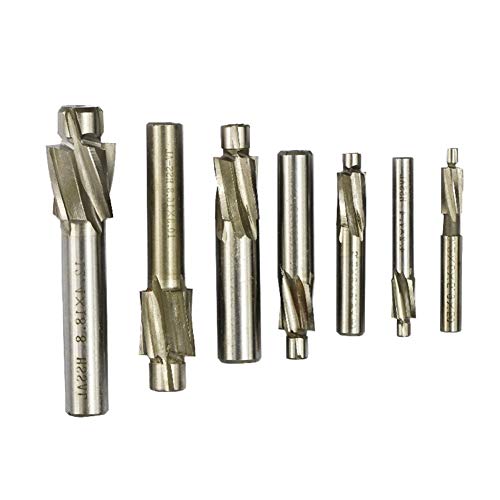 Herramientas de Cjianhua 7pcs HSS Contrataladro molino de extremo M3.2-M12.4 piloto que ranura Herramienta Fresa de avellanado Molinos de extremo Todo nuevo nunca usado
