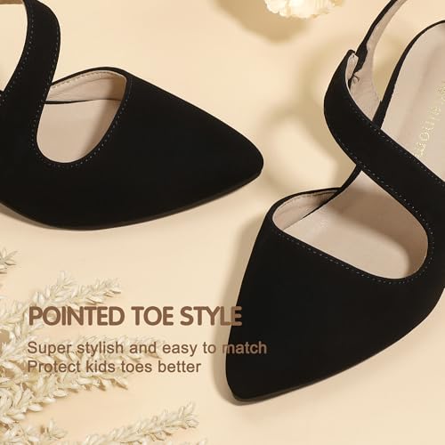 Image of Hehainom Girls Dress Shoes Kitten Heels Sandals Little Big Kids Pointed Toe Slingback Wedding Party Pumps Shoes