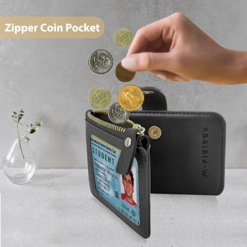 Image of M-Plateau RFID Blocking Slim Keychain Wallet for Women | PU Leather Wallet Keychain with ID Window & Zipper Pocket, Mini Credit Card Case for Daily Carry (Black)