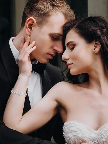 SWEETV Cubic Zirconia Wedding Bracelets for Brides, Bridesmaids, Bridal Bracelets for Wedding, Rhinestone Crystal Tennis Bracelet for Women Jewelry Gifts4