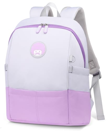 rockpapa 15-Inch Kids Backpack for Boys Girls, Perfect for Early Elementary Daycare School Travel, Ergonimic Design, Padded Back & Adjustable Strap Purple