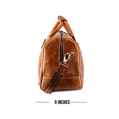 Leather Castle Genuine Vintage Men’s Duffel Sports Gym, Travel, Carry-on Luggage Bag, Cinnamon Brown