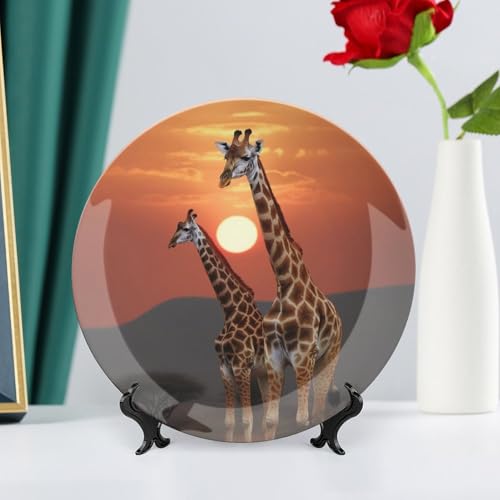 Plato decorativo bone china con jirafa al atardecer 10 pulg miniatura 6