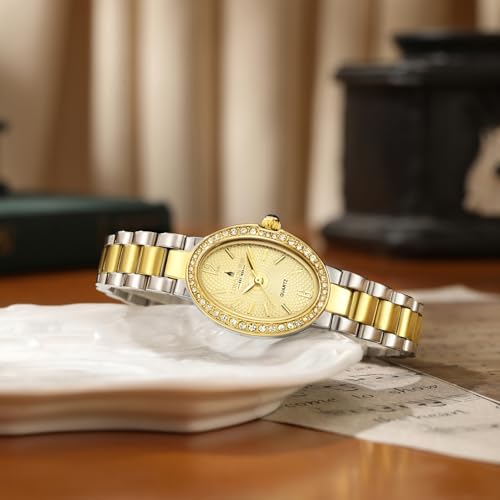 Image of London Fog Queenhithe Collection Watch for Women with Oval Textured Dial, Crystal Studded Bezel, Blue Crown Accent, Quartz Movement and Stainless Steel Strap - LFW20003