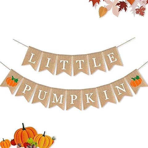 7-gost Burlap Little Pumpkin Banner Fall Autumn Baby Shower Party Birthday Garland Supplies Cover