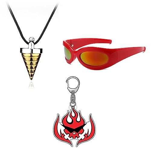 COSNOBLE Tengen Toppa Necklace Sunglasses Keychain Kamina Glasses for Tengen Toppa Gurren Lagann Cosplay Prop