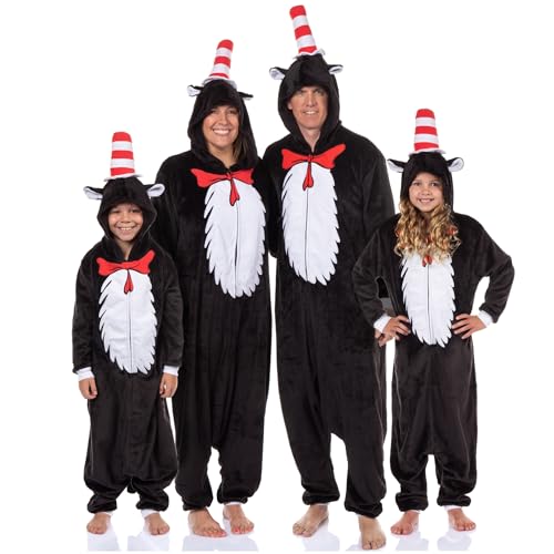 Dr. Seuss Adult The Cat in the Hat Kigurumi Hooded Union Suit Costume One Piece Pajama (Large)